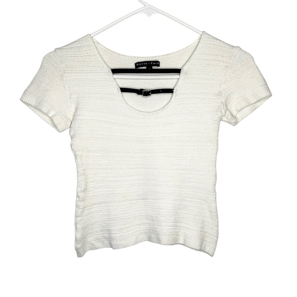 Bettie Page White Short Sleeve Knit Crop Top